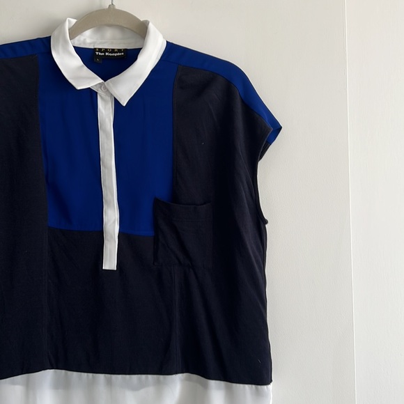 Kooples Sport Blue and White Collared Button Up Short sleeve Blouse- French - Picture 2 of 7